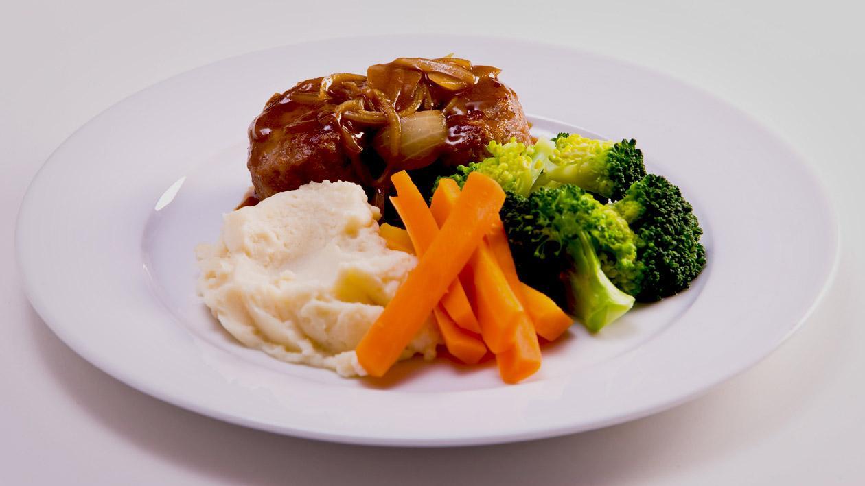 Rissoles with Mash, Gravy and veggies
