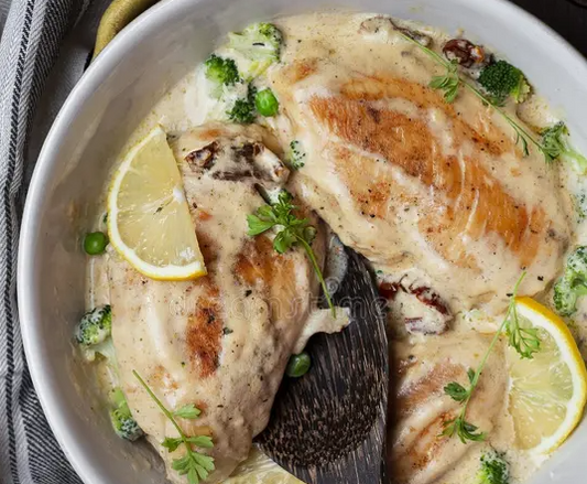 Creamy Chicken with Broccoli, Cauliflower and Peas