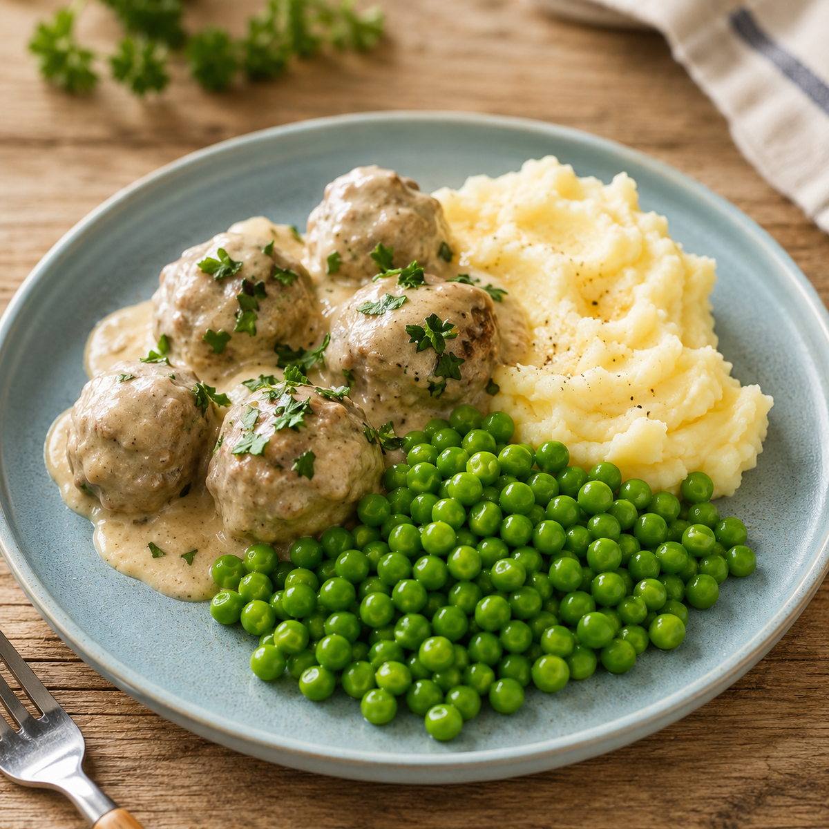 Swedish Meatballs with Mash and Peas