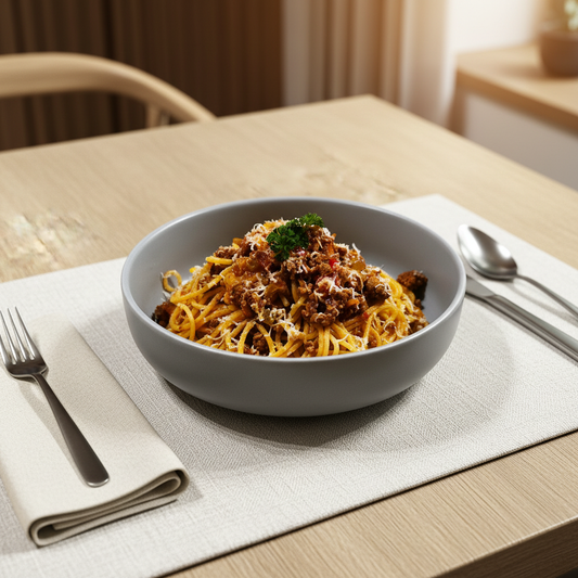 Enhanced Slow Cooked Bolognese with Spaghetti - Clean Focus